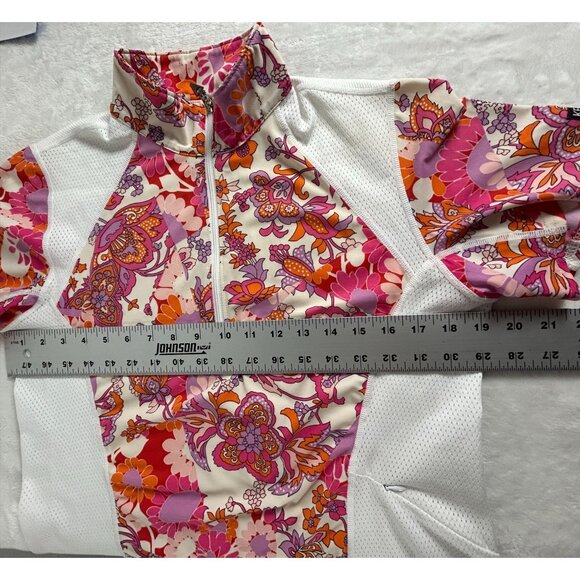 Kerrits Womens Floral 1/4 Mock Neck Cycling Jersey Large Short Sleeve White/Pink - Picture 5 of 7